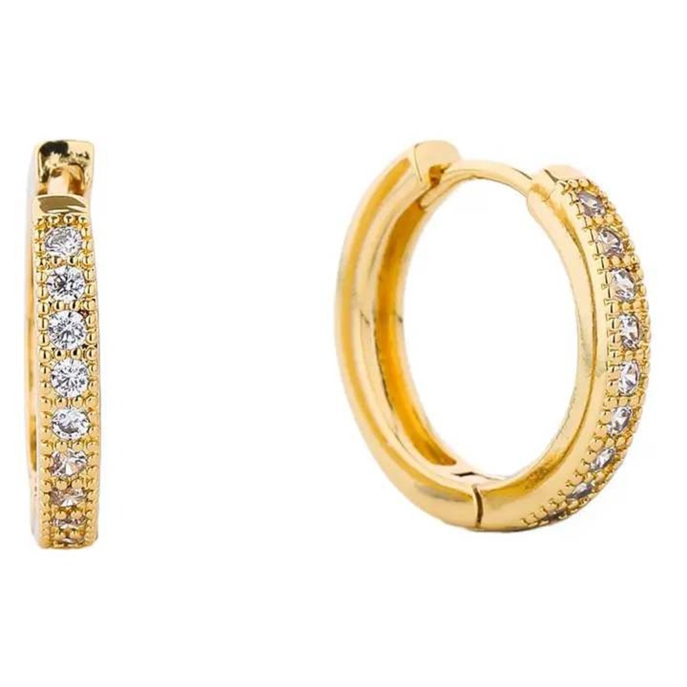 14K Gold-Dipped CZ Rhinestone Huggie Hoop Earrings Hypoallergenic